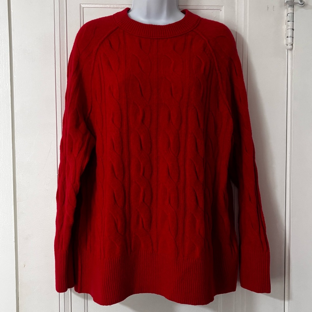 Aerie New Cozy Red Cable Knit Sweater small oversized